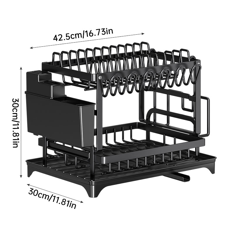 2-Tier Large Capacity Dish Drying Rack, Rustproof Carbon Steel Kitchen Sink Drainer with Cutting Board & Utensil Holder Hot Deal Warehouse
