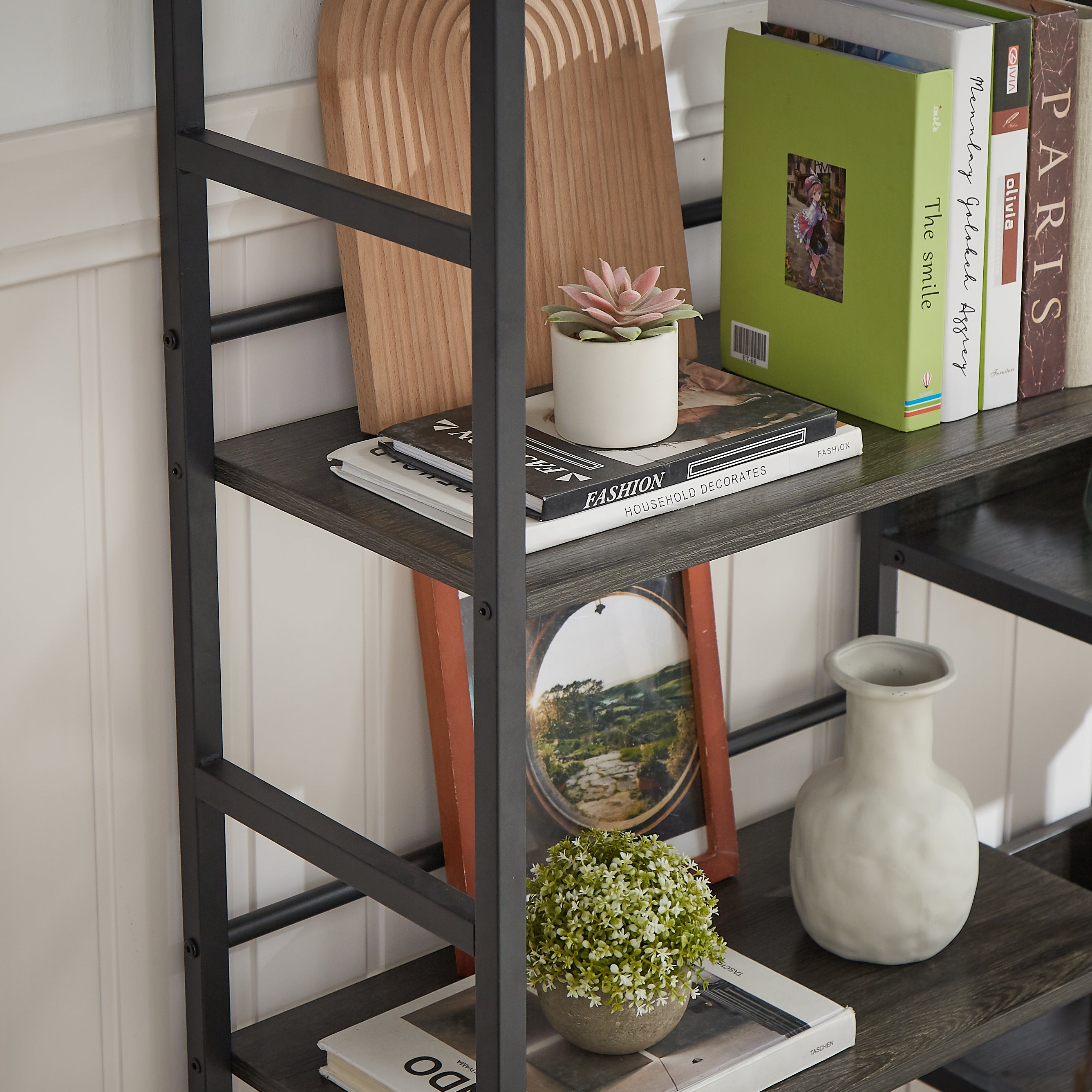 Triple wide 5-shelf bookshelf offering ample storage space with a sturdy design. Features five spacious shelves for organizing books, decor, and more, perfect for living rooms, offices, or libraries. Stylish and functional for both modern and traditional interiors.