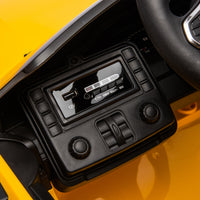 Yellow BMW M4 12V electric ride-on car for kids, featuring authentic design with working headlights, MP3 player, and forward/reverse motion. Comes with adjustable seat and steering wheel, providing a realistic driving experience for children aged 3-6