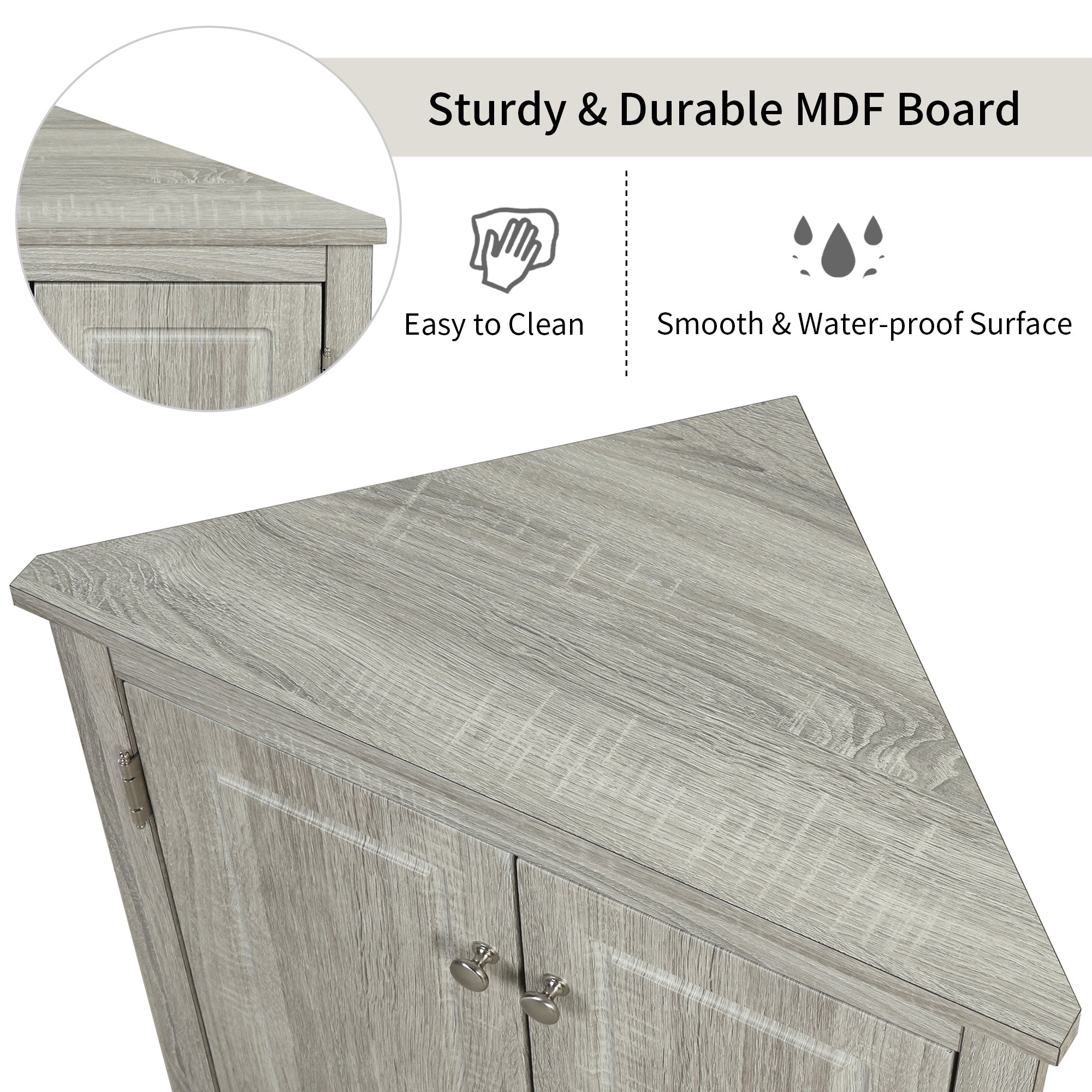 Oak triangle bathroom storage cabinet with a stylish, space-saving design, featuring multiple shelves for organizing toiletries, towels, and other bathroom essentials. Crafted from durable oak wood, this elegant cabinet adds both functionality and natural charm to any bathroom