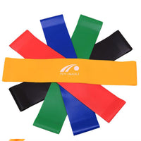 Set of latex resistance bands in various strengths, designed for strength training, flexibility, and rehabilitation exercises, made from durable, high-quality material.