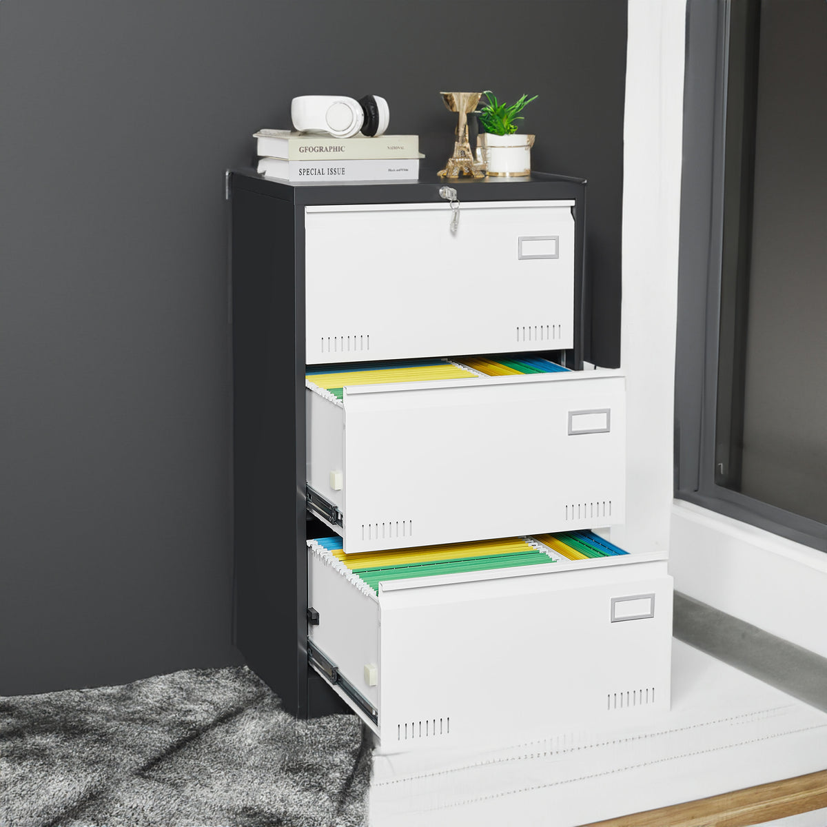 “3 drawer metal lateral file cabinet with lock – secure, durable office storage for documents and files – Hot Deal Warehouse office furniture”

