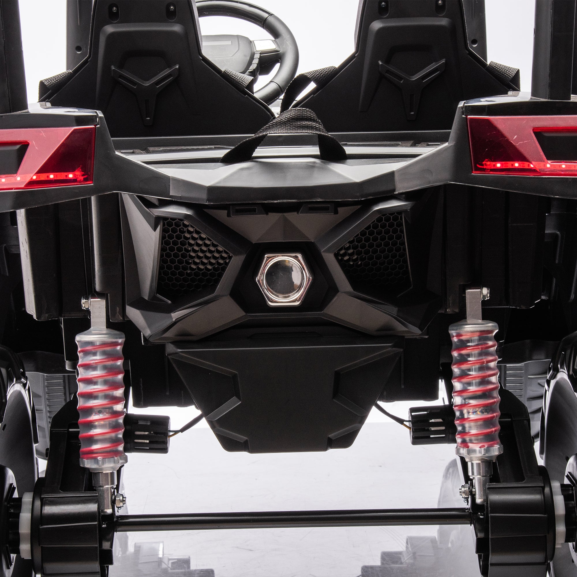 Side by side 4x4 ride-on truck for kids, featuring a durable design with working headlights, adjustable seat, and forward/reverse motion. Equipped with realistic off-road tires and easy-to-use controls, this electric truck provides an exciting outdoor adventure for children ages 3-7