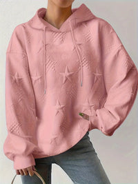 White women’s casual pullover hoodie with star texture and drawstring hood.








