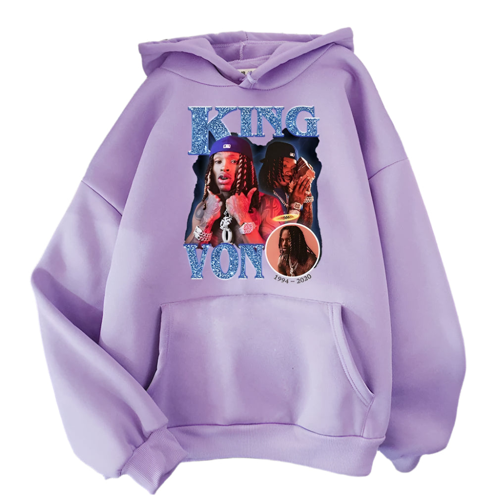 Unisex cotton King Von hoodie with graphic print – streetwear sweatshirt for men and women.

