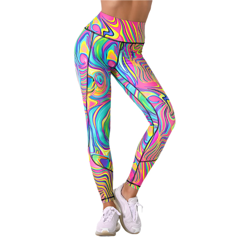 colorful printed high-waisted fitness leggings for women