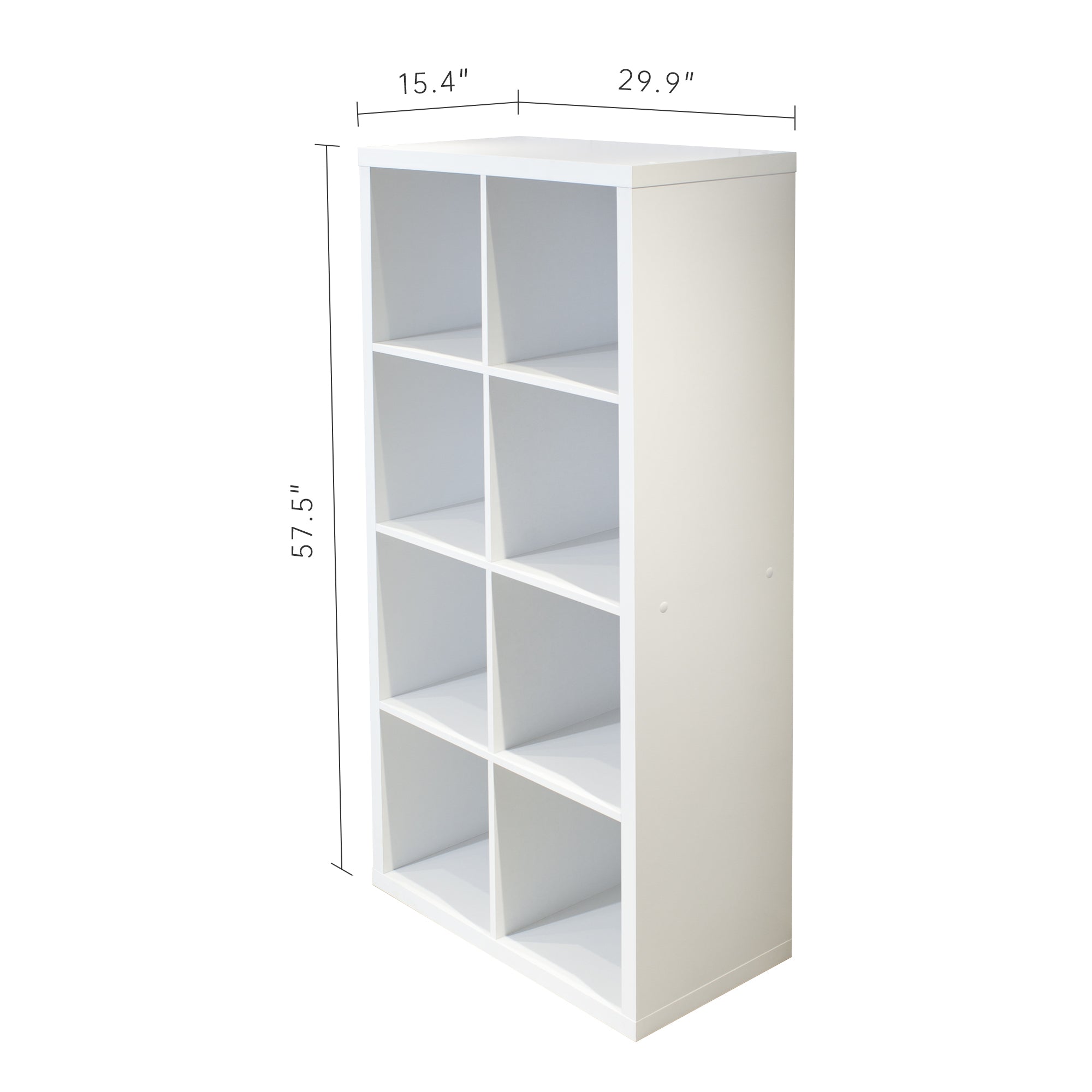White 8-cube organizer shelf used in a modern home office