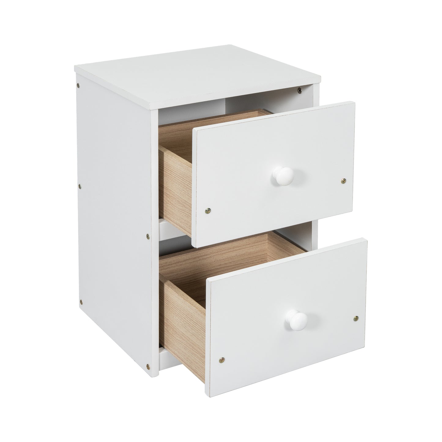 Full view of white twin loft bed with built-in desk and drawers underneath

