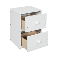 Full view of white twin loft bed with built-in desk and drawers underneath

