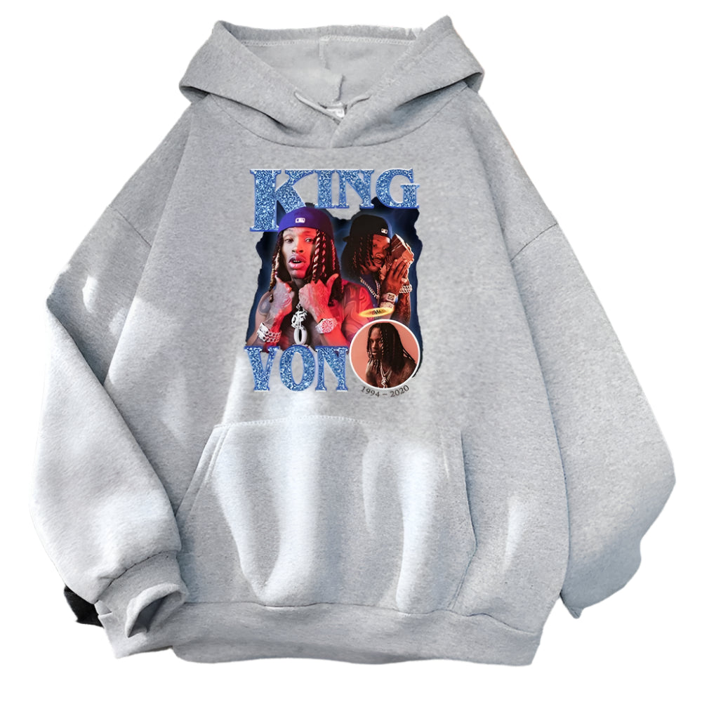 Unisex cotton King Von hoodie with graphic print – streetwear sweatshirt for men and women.

