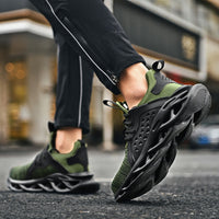 Men’s breathable black lace-up sneakers with shockproof sole and height-increase design

