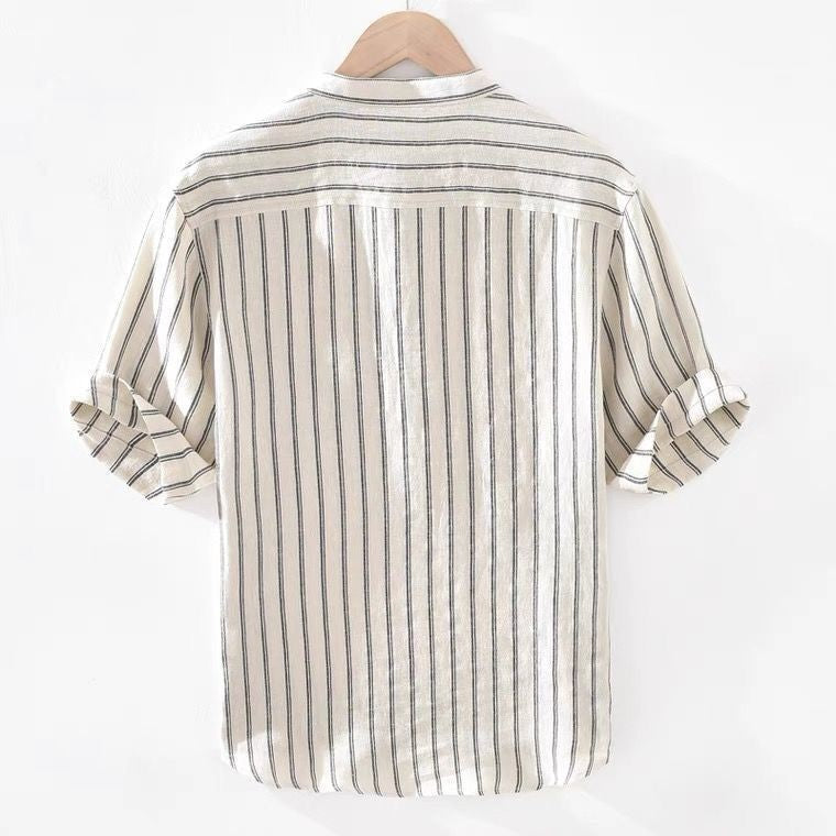 Men's Stand Collar Pullover Shirt, modern design, breathable fabric, stylish and versatile.