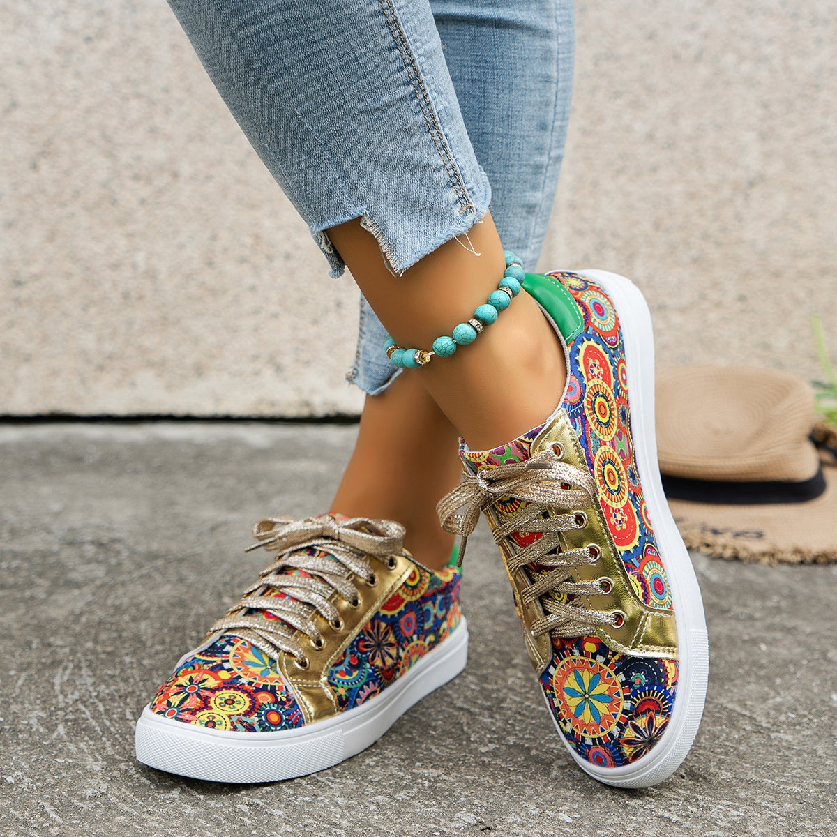 Round toe board shoes printed canvas for women, featuring unique prints, durable canvas upper, and comfortable fit for casual wear.









