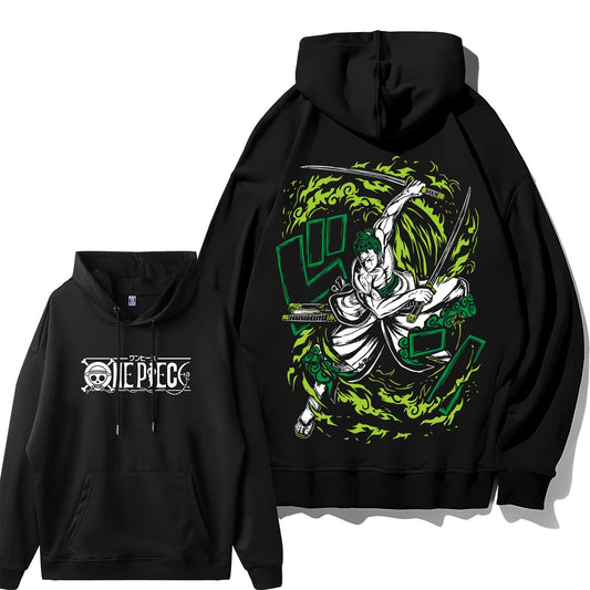 Loose fit Luffy hoodie with One Piece pirate print on front

