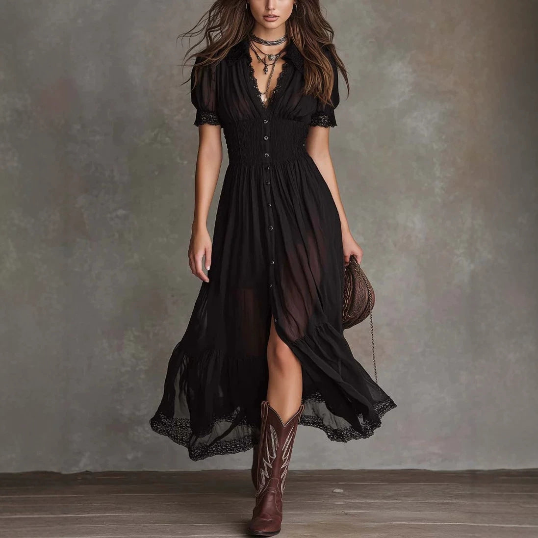 V-Neck Ruffle Blouse & Slit Maxi Skirt Set Hot Deal Warehouse
