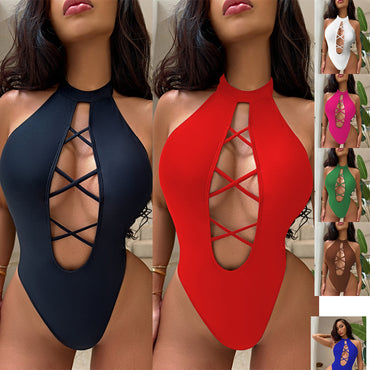 Sexy women's halter neck jumpsuit bikini in sleek silhouette