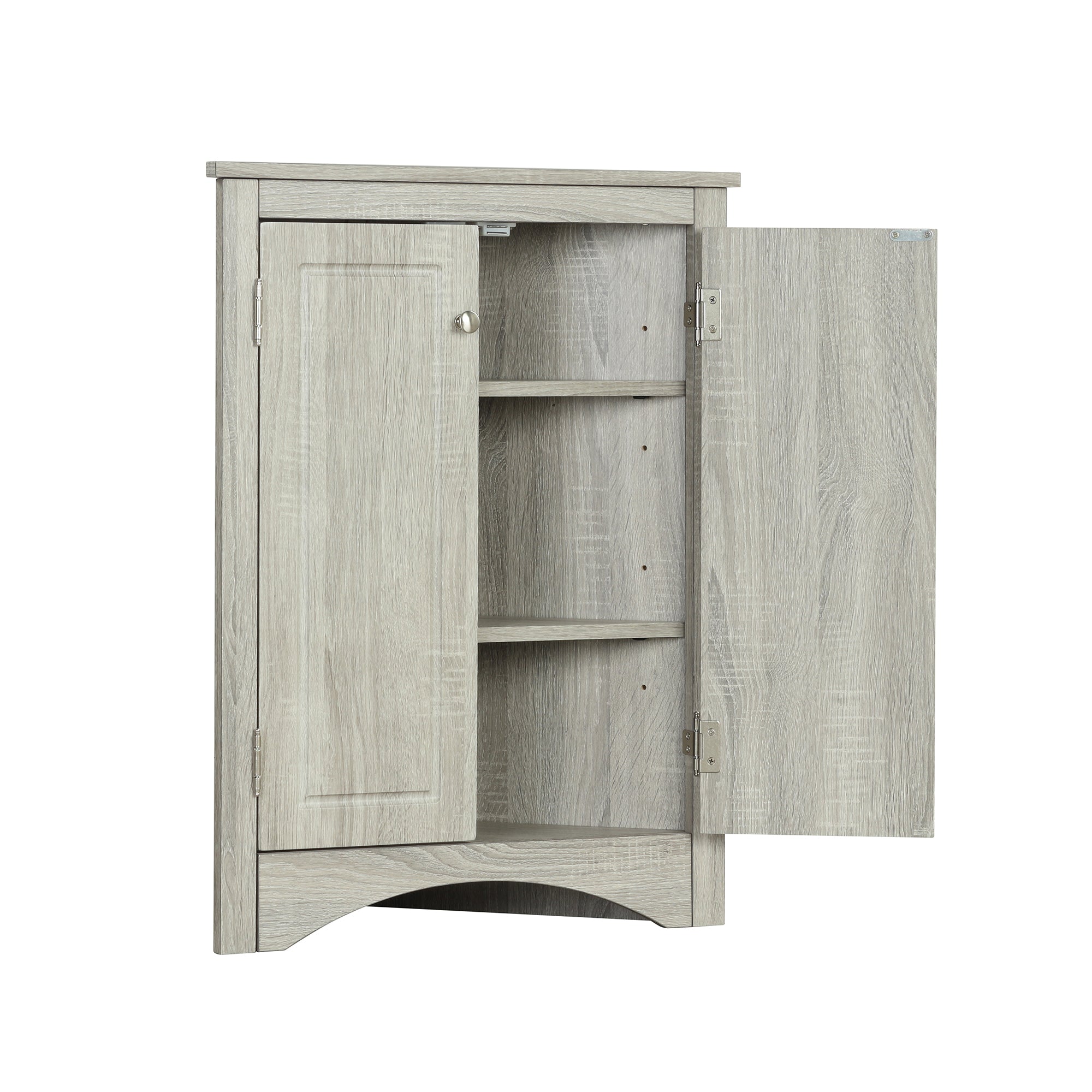 Oak triangle bathroom storage cabinet with a stylish, space-saving design, featuring multiple shelves for organizing toiletries, towels, and other bathroom essentials. Crafted from durable oak wood, this elegant cabinet adds both functionality and natural charm to any bathroom