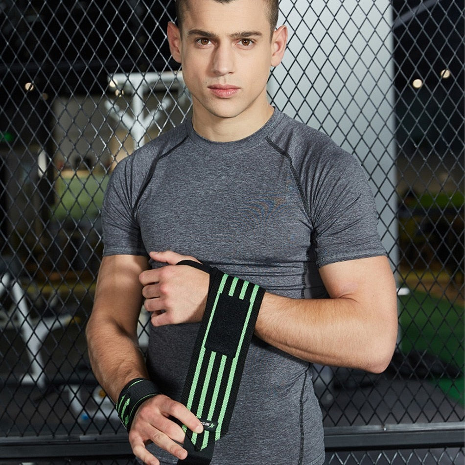 "REXCHI gym fitness wrist wraps, designed for added wrist support during weightlifting and strength training, featuring durable fabric and adjustable straps."