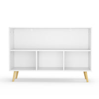 White kids bookcase with gray fabric drawers and books displayed