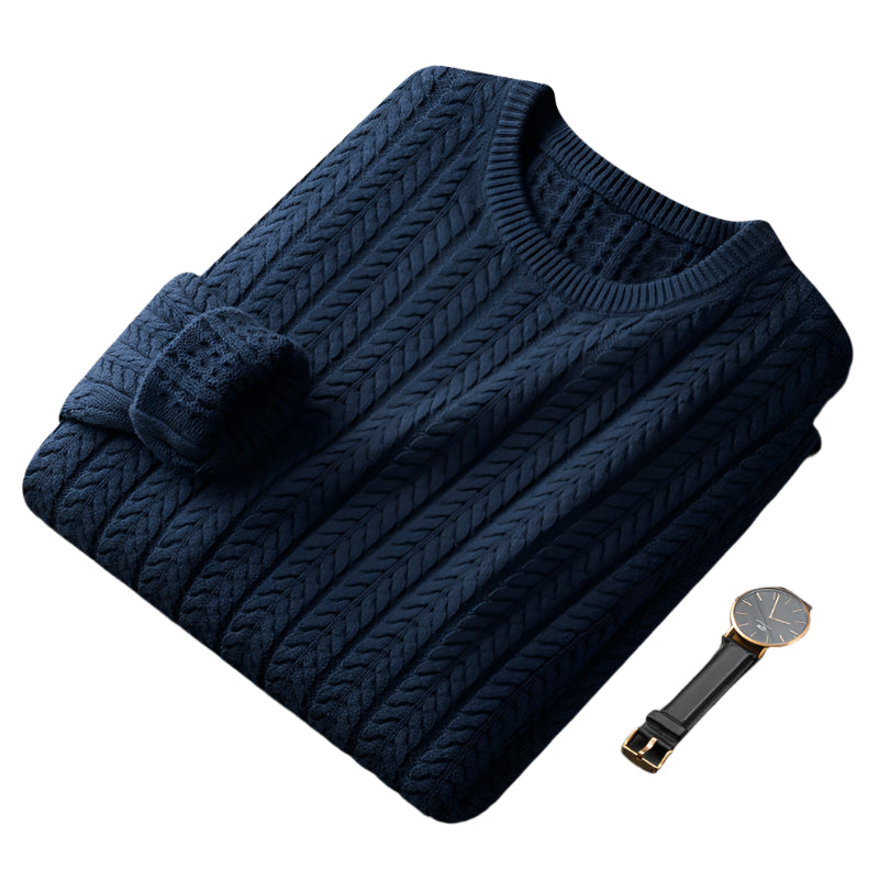 Men's Thick Cotton Solid Color Sweater with Fur, Cozy and Warm for Winter