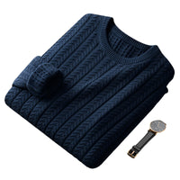 Men's Thick Cotton Solid Color Sweater with Fur, Cozy and Warm for Winter