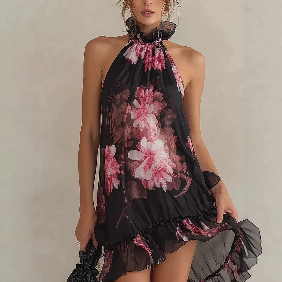 Summer New Women's Chiffon Printed Off-Shoulder Sexy Dress Hot Deal Warehouse