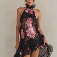 Summer New Women's Chiffon Printed Off-Shoulder Sexy Dress Hot Deal Warehouse