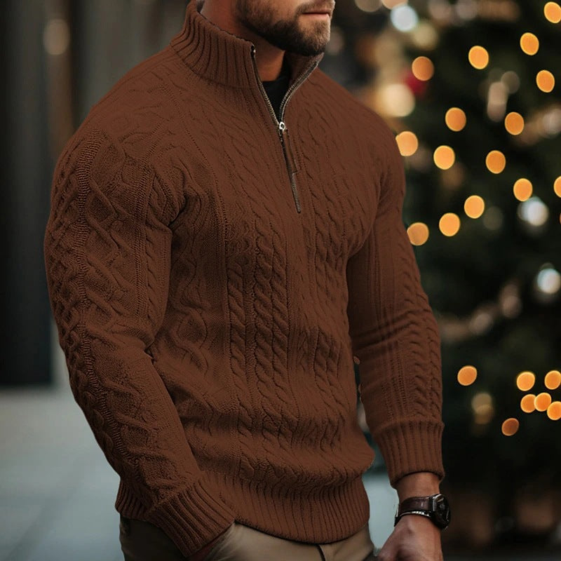 Men's Knitwear Half Zipper Coat, Solid Color Twisted Knit Sweater, Comfortable & Stylish Design