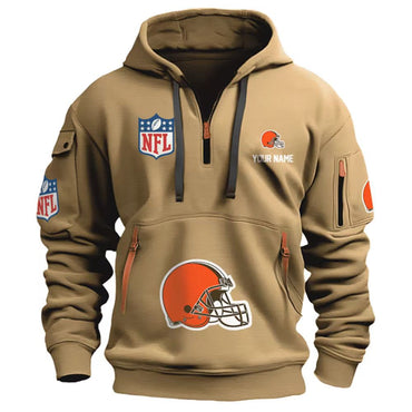European and American printed pullover hoodie with front zip and kangaroo pocket.

