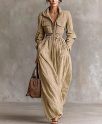 Women's Zipper Collar Elastic Waist Long Dress Hot Deal Warehouse