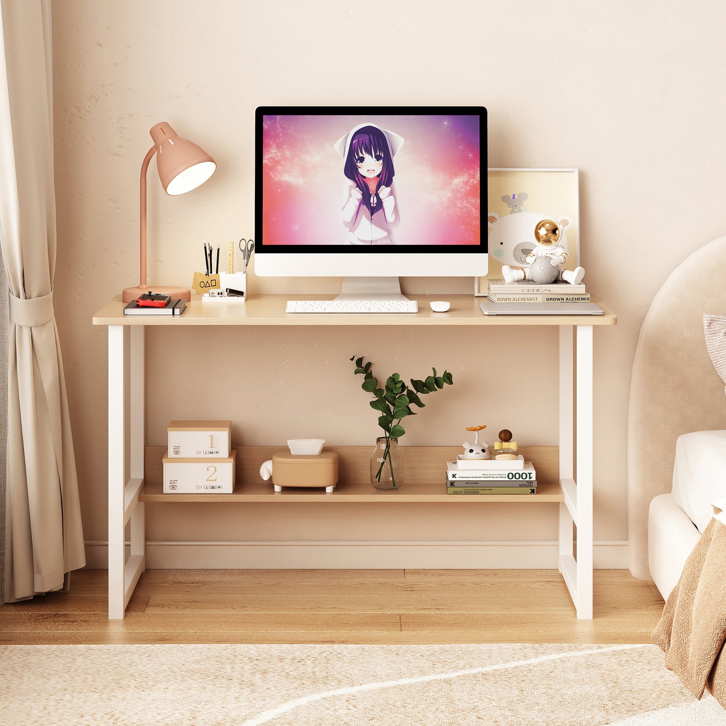 “Computer Desk with Storage Rack – modern, space-saving desk with built-in storage shelves, ideal for home office or study – Hot Deal Warehouse furniture”
