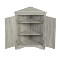 Oak triangle bathroom storage cabinet with a stylish, space-saving design, featuring multiple shelves for organizing toiletries, towels, and other bathroom essentials. Crafted from durable oak wood, this elegant cabinet adds both functionality and natural charm to any bathroom