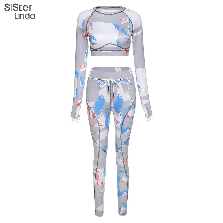 Women's matching tracksuit set with sporty patchwork design