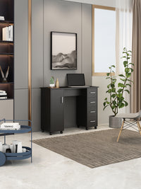Home office computer desk with a spacious work surface and built-in drawers for storage. Features a modern design with sturdy construction, offering ample space for a computer, office supplies, and personal items, perfect for creating an organized and productive workspace