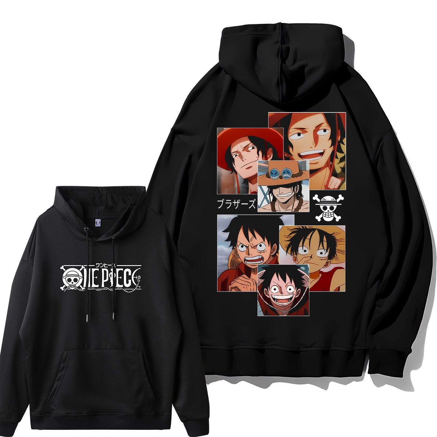 Loose fit Luffy hoodie with One Piece pirate print on front


