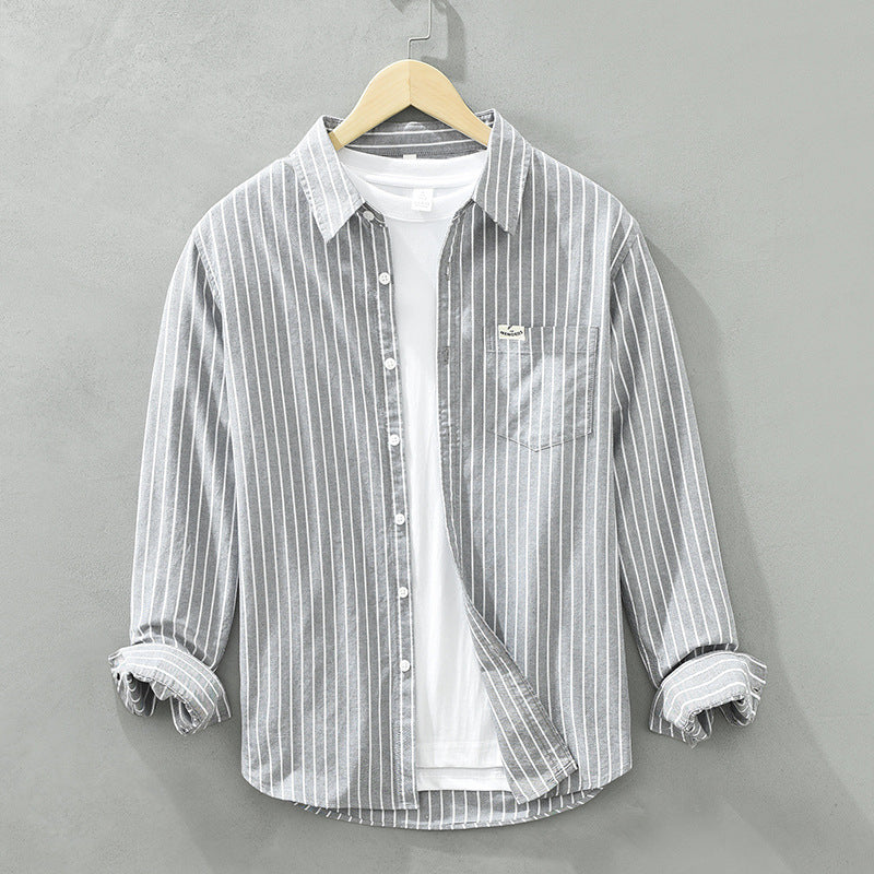 Men's Cotton Casual Striped Oxford Long-sleeved Shirt, breathable cotton, modern striped design, button-down collar, versatile and stylish.