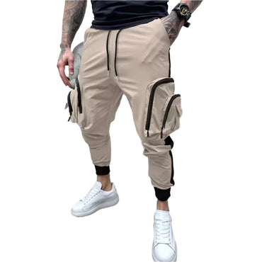 Casual tapered overalls with a zipper closure, color-blocked design, and multiple pockets for a stylish and functional look.