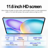 11.6 inch HD screen with specifications on a white background