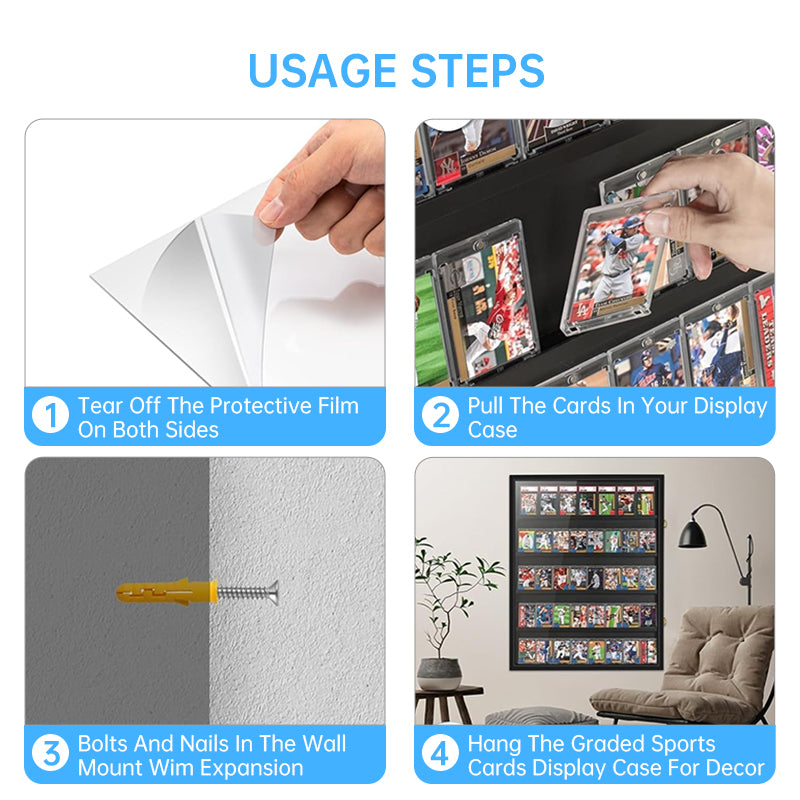 Wood-framed sports card display case mounted on wall