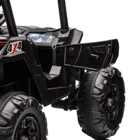 Side by side 4x4 ride-on truck for kids, featuring a durable design with working headlights, adjustable seat, and forward/reverse motion. Equipped with realistic off-road tires and easy-to-use controls, this electric truck provides an exciting outdoor adventure for children ages 3-7