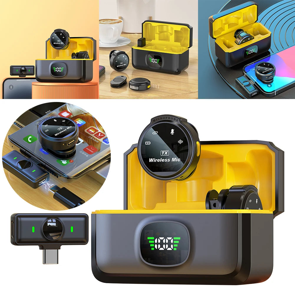 Dual wireless lapel microphone kit with USB-C and Lightning adapters
