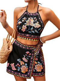 Women's ethnic-style sleeveless vest and shorts set, boho-chic casual summer outfit.








