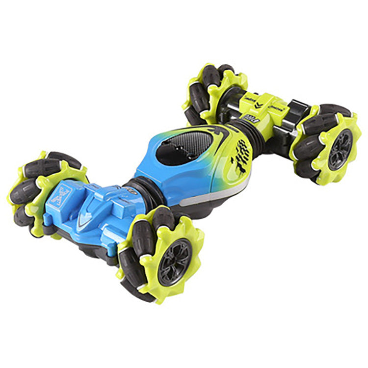 Gesture-controlled RC transforming stunt car with watch remote and double-sided climbing action.








