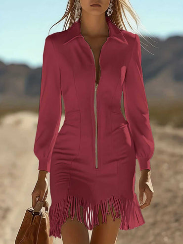 suede fringe dress women