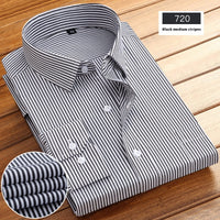New Business Striped Long-Sleeved Shirt for Men, designed for spring and autumn with a stylish stripe pattern and comfortable fit. Perfect for both casual and semi-formal looks.