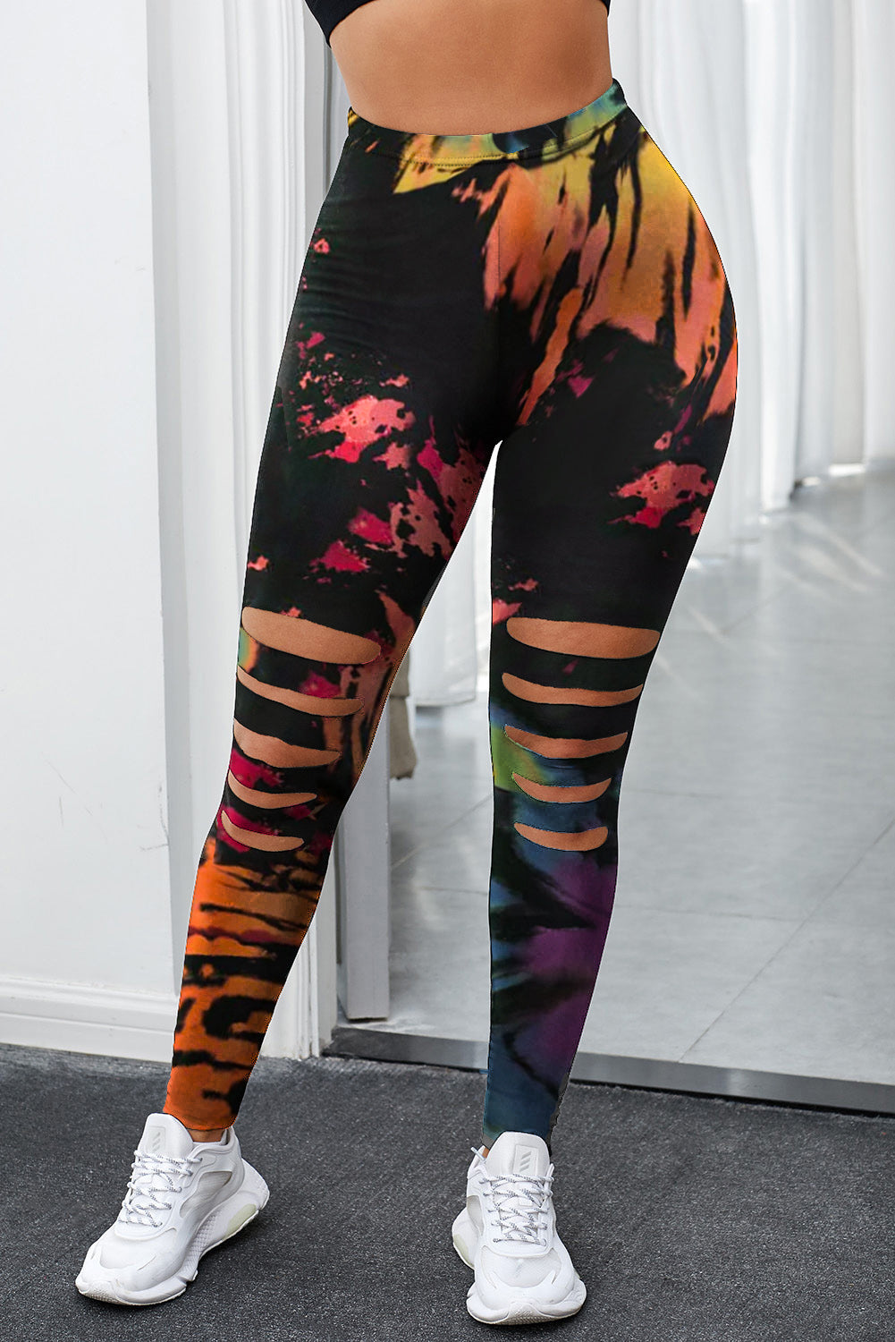 Multicolor Tie Dye Hollow Out Fitness Activewear Leggings Hot Deal Warehouse