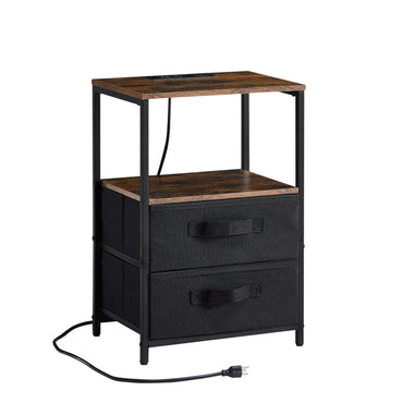 Modern tea table with USB port, outlet, and two drawers, front view

