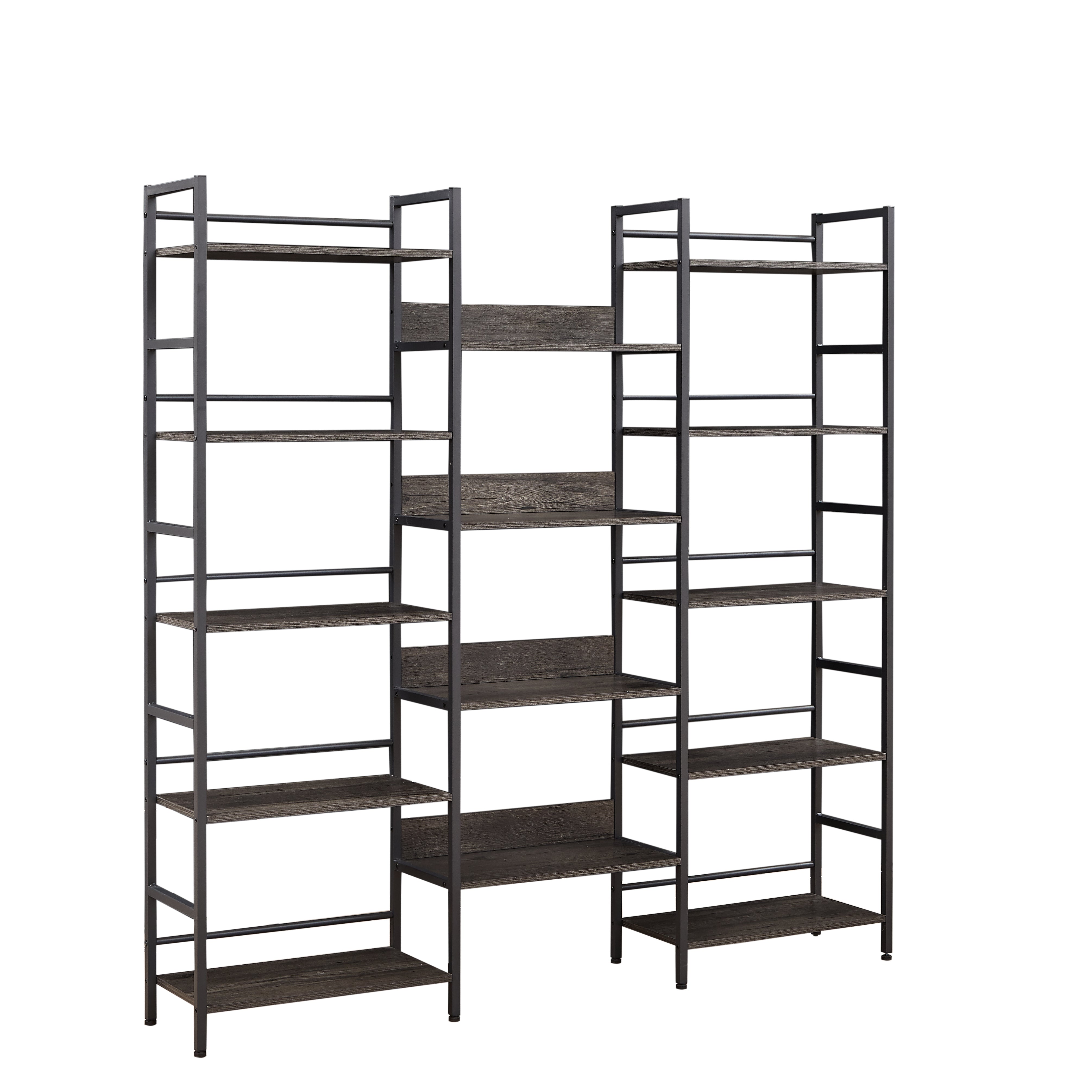 Triple wide 5-shelf bookshelf offering ample storage space with a sturdy design. Features five spacious shelves for organizing books, decor, and more, perfect for living rooms, offices, or libraries. Stylish and functional for both modern and traditional interiors.