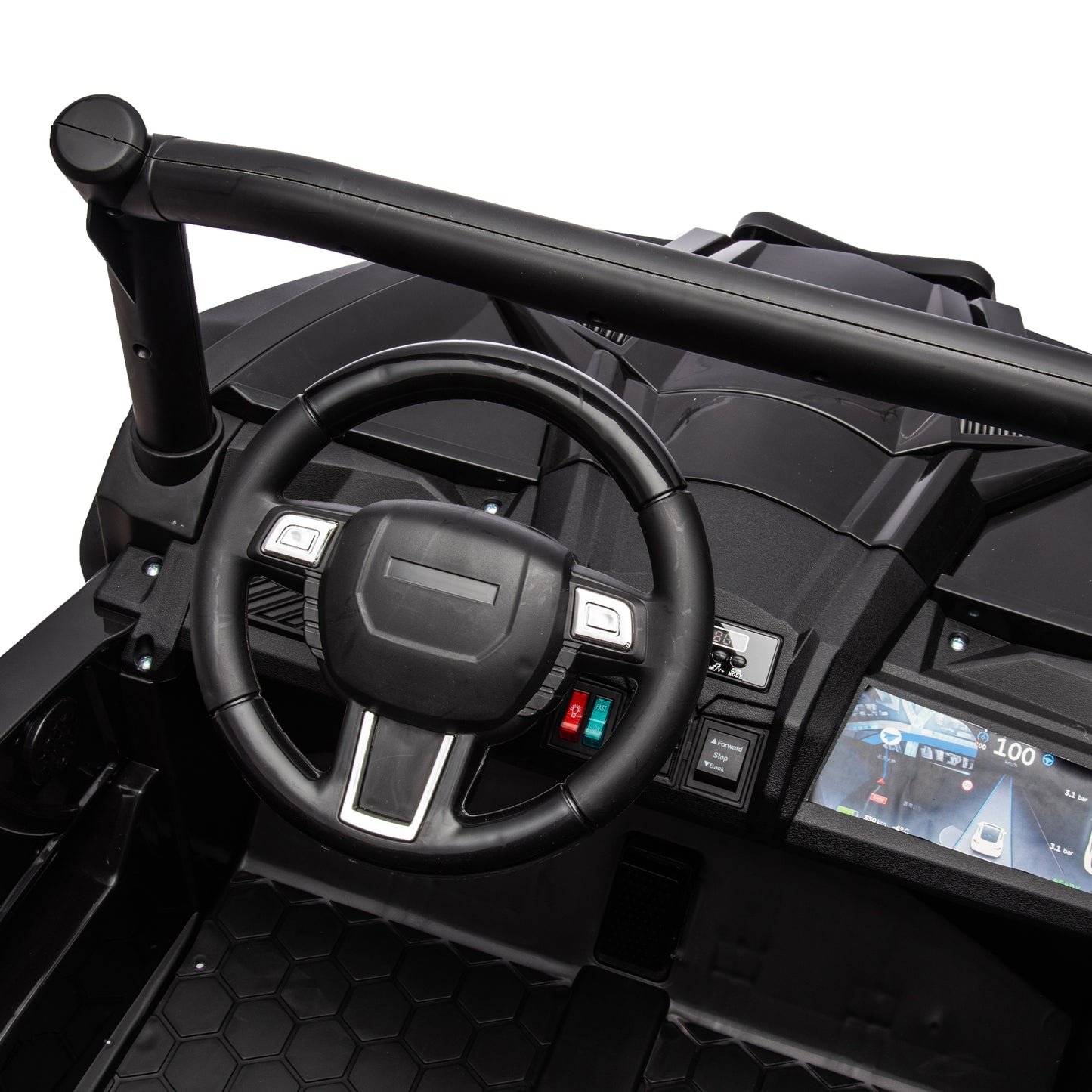 Side by side 4x4 ride-on truck for kids, featuring a durable design with working headlights, adjustable seat, and forward/reverse motion. Equipped with realistic off-road tires and easy-to-use controls, this electric truck provides an exciting outdoor adventure for children ages 3-7