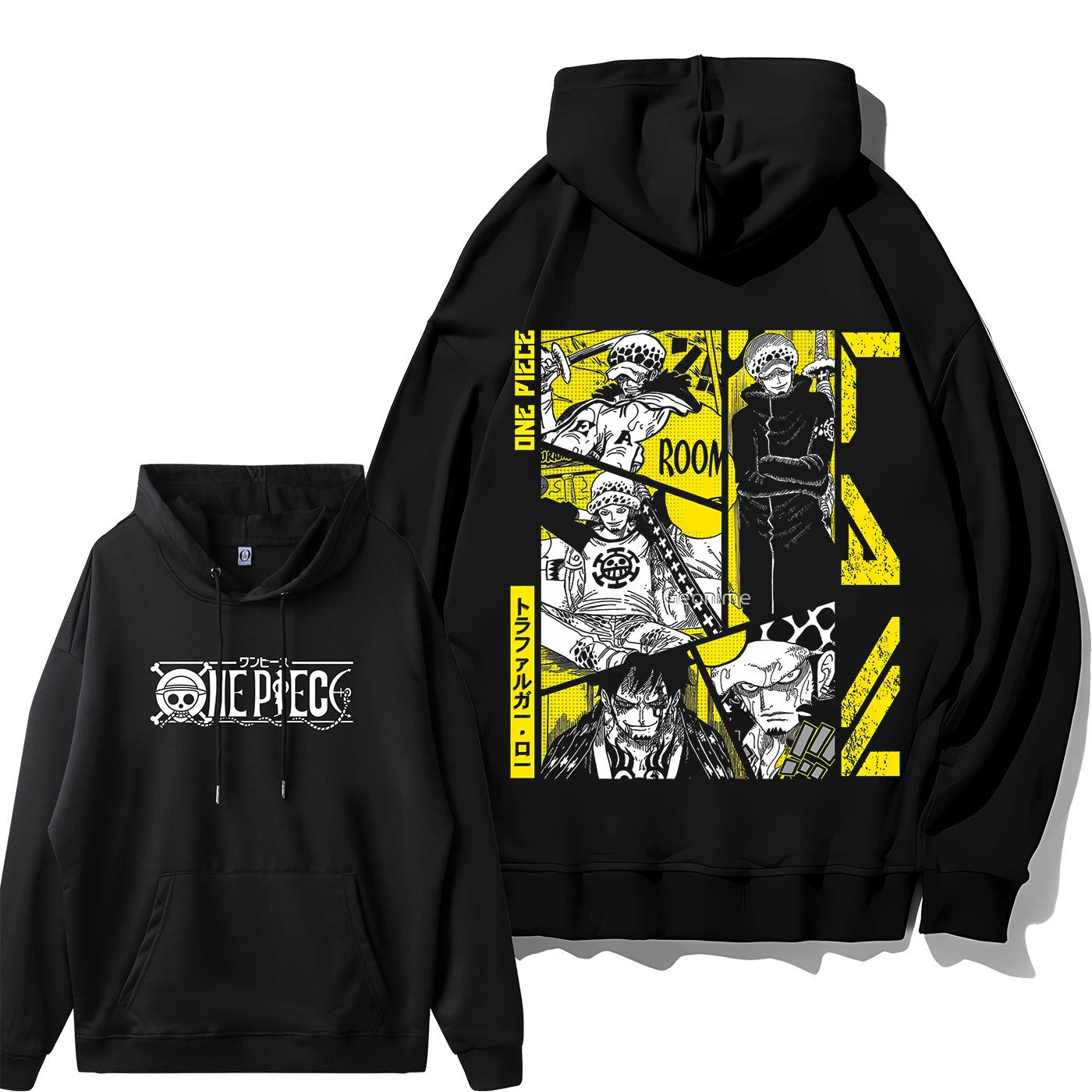 Loose fit Luffy hoodie with One Piece pirate print on front

